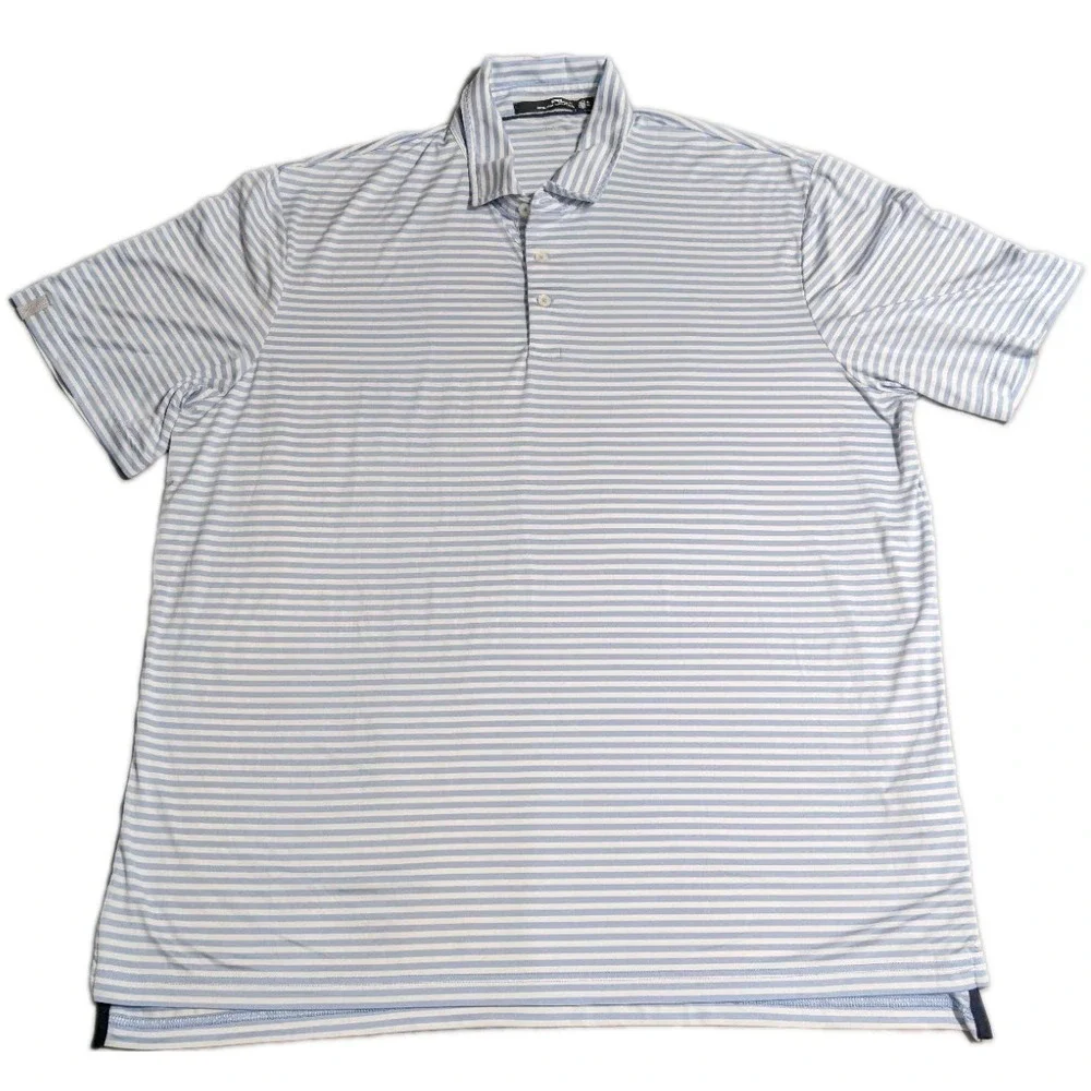 RLX Ralph Lauren Polo Shirt Mens XL Blue‎ White Stripe Golf Performance Stretch